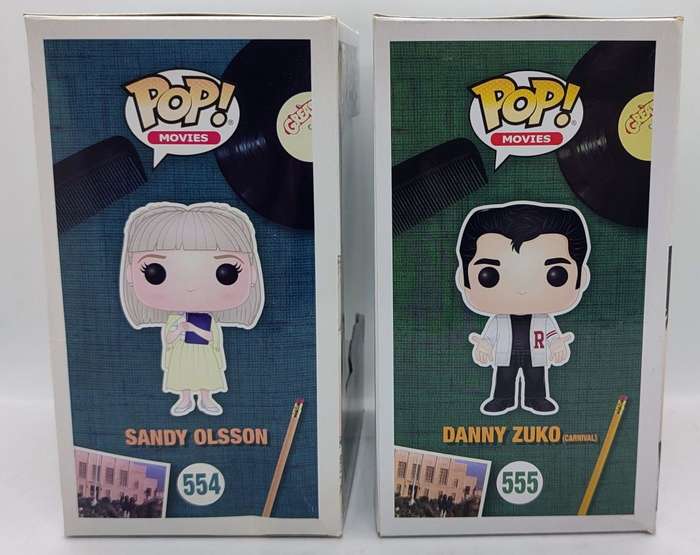 **Rare/Boxed/As New** Funko Pop Grease 40th Anniversary, #554 Sandy Olsson and #555 Danny Zuko