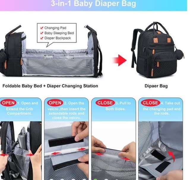 Multi-functional baby diaper bag & Bed