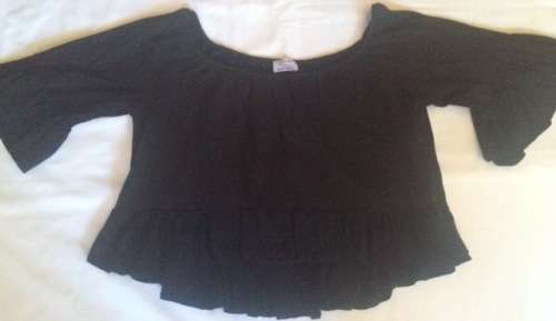 TOP - BLACK WITH FRILL - TOPS - LADIES - SIZE SMALL - CLOTHING