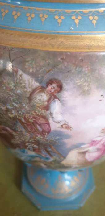 Antique French Sevres ` Style ` Urn. ( Picking Cherries ) 21` Tall FOR THE STATELY HOME