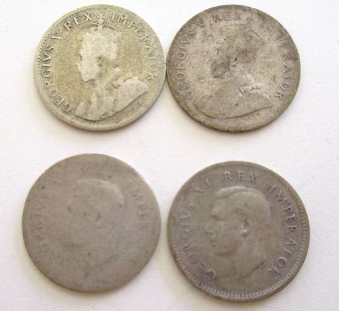 A 1966 SILVER .800 R1 (DIRTY) AND NINE SOUTH AFRICAN TICKEYS--SOLD AS SCRAP SILVER