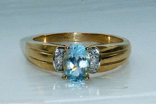 ***MONEY-BACK GUARANTEE***UK HALLMARKED 9CT YELLOW GOLD BLUE TOPAZ & DIAMOND RING