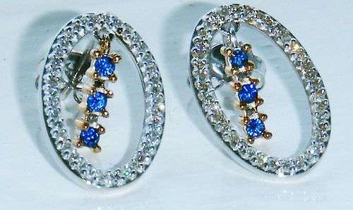 UK HALLMARKED 9CT WHITE GOLD SAPPHIRE AND VS DIAMOND DROP EARRINGS