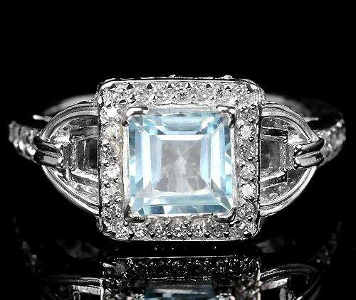 ***REAL STONES!!!*** AAA SKY BLUE TOPAZ & WHITE CUBIC ZIRCONIA STERLING 925 SILVER RING 9