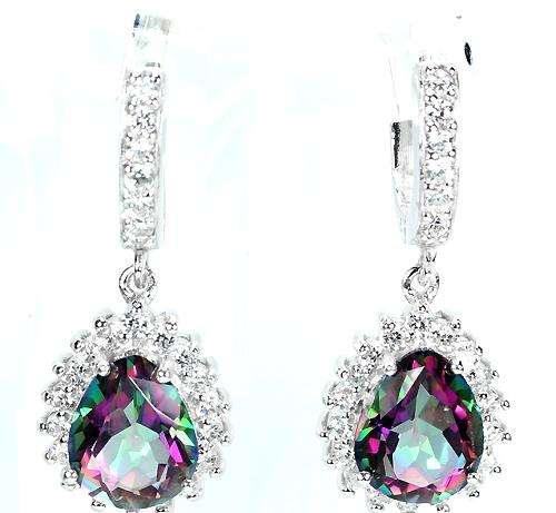 ***REAL STONES!!!*** GENUINE PEAR AAA MULTI COLOR TOPAZ  STERLING 925 SILVER EARRING