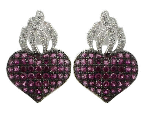 925 Sterling Silver Micro Setting White and Pink CZ Earring (Matching pendant)