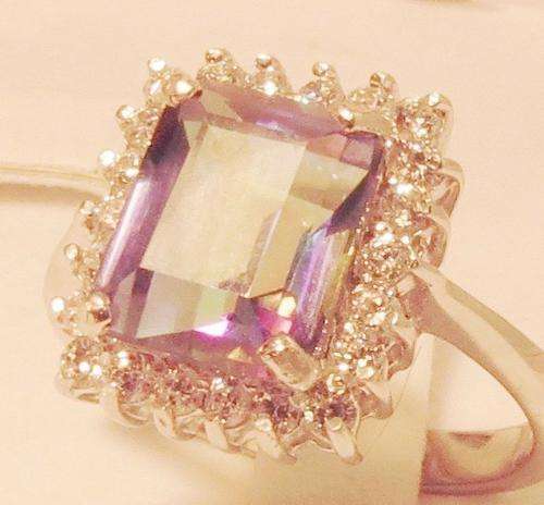 ***REAL STONES*** ALLURING GENUINE MYSTIC TOPAZ STERLING 925 SILVER RING 8