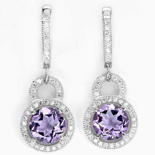 ***IN STOCK!!!*REAL STONES!!!*** NATURAL AAA PURPLE AMETHYST 8 MM. ROUND STERLING 925 SILVER EARRING