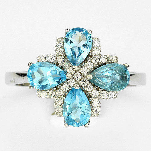 ***IN STOCK!!!***REAL STONES!!!*** NATURAL GEM PEAR 6x4mmTOP SWISS BLUE TOPAZ 925 SILVER RING 9