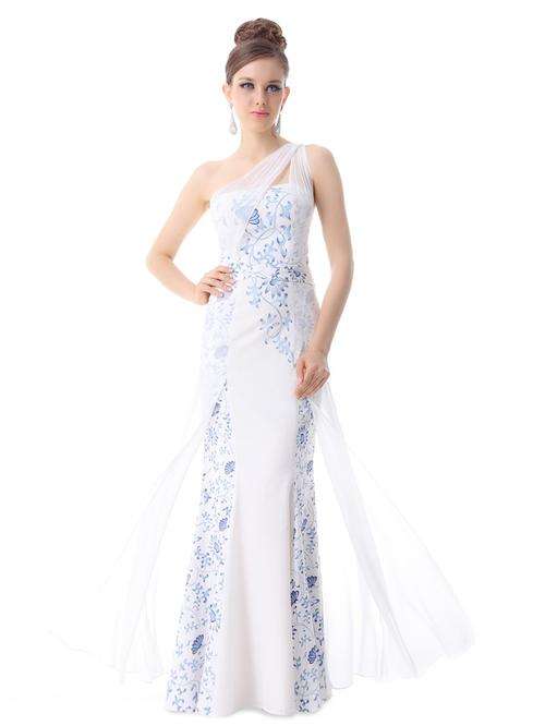Gorgeous Sexy One Shoulder Printed Long Evening Dress New Prom Bridesmaid SZ 14