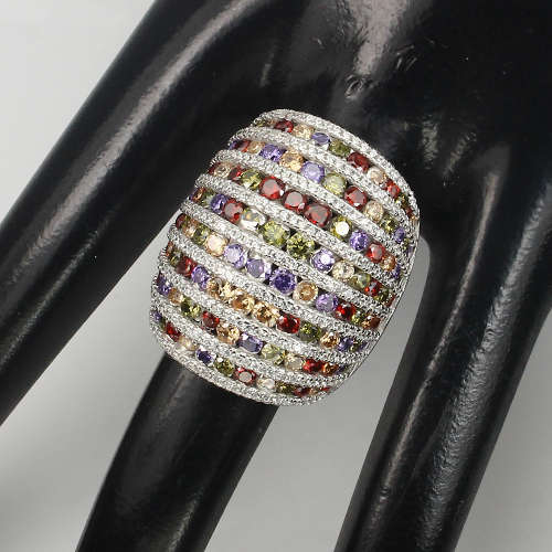 ***IN STOCK*** Big Gorgeous Designed Aaa Fancy Color Cubic Zirconia 925 Sterling Silver Ring 9