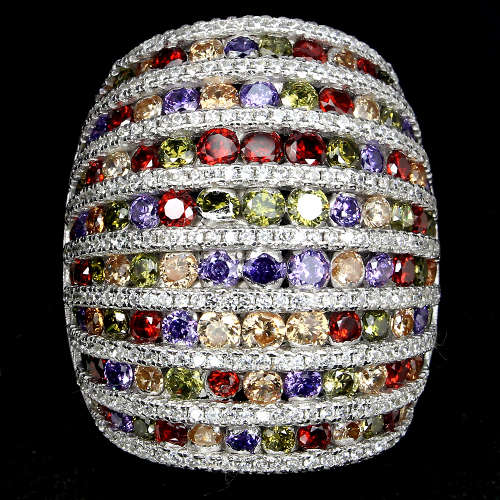 ***IN STOCK*** Big Gorgeous Designed Aaa Fancy Color Cubic Zirconia 925 Sterling Silver Ring 9