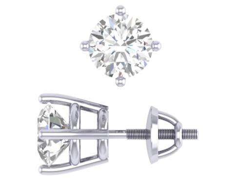 "CERTIFIED"   Solitaire Studs Earrings 0.70Ct Natural Diamond Screw Back 14Kt Solid White Gold