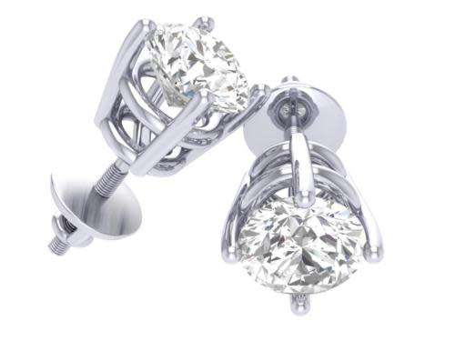 "CERTIFIED"   Solitaire Studs Earrings 0.70Ct Natural Diamond Screw Back 14Kt Solid White Gold