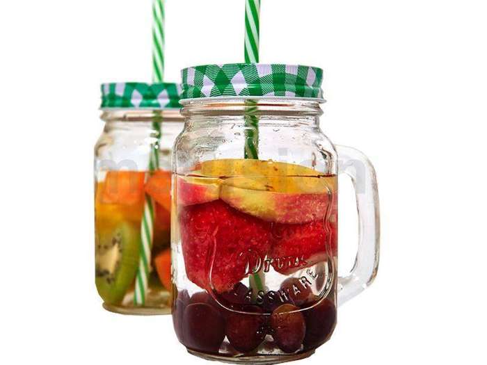 Mason Jar Mug - Cold Drink Cocktail 500ml Handled Party Glass Jar Tumbler with Lid & Straw