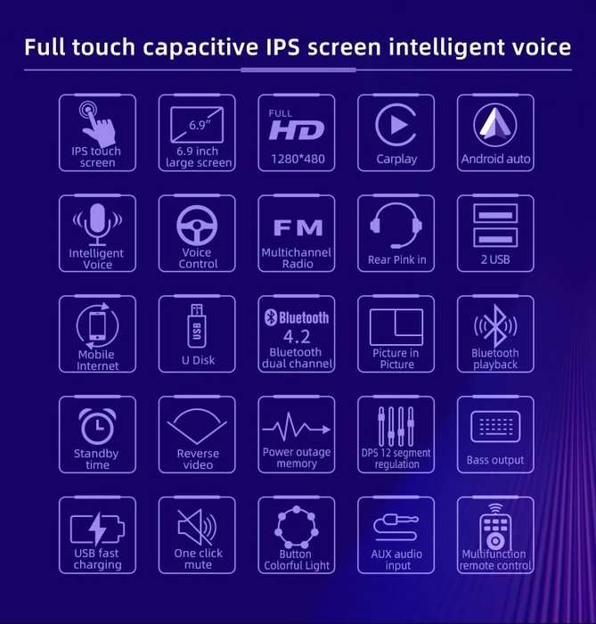 6.9 inch 1080p built in Carplay Android Auto MP5 Radio Touch screen Single Din 6.9 inch 1080p built