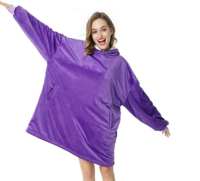 One Size Fits All, Ultra Plush Blanket, Huggie Hoodie, TV Blanket - Purple