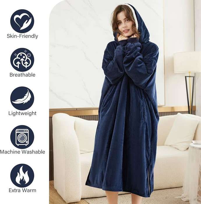 One Size Fits All, Ultra Plush Blanket, Huggie Hoodie, TV Blanket - Blue