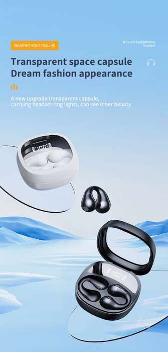 JR01 Transparent Capsule Smart Digital Display Ear-hook Bluetooth Earphones(Black)