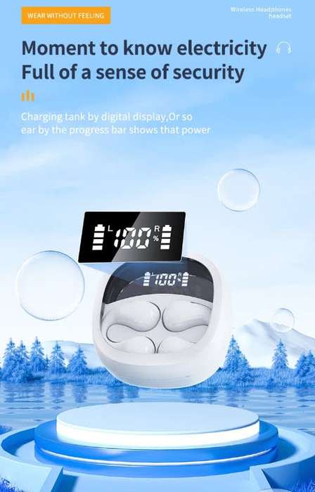 JR01 Transparent Capsule Smart Digital Display Ear-hook Bluetooth Earphones(Black)