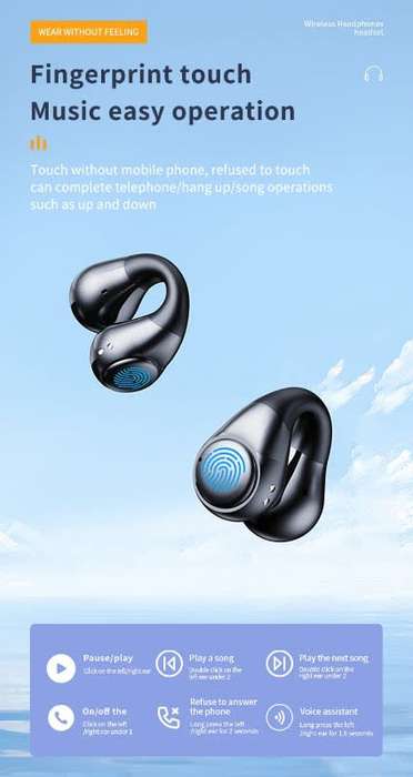 JR01 Transparent Capsule Smart Digital Display Ear-hook Bluetooth Earphones(Black)