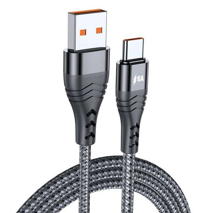 USB Braided 6A 66W Fast Charge Compatible cable - Type C - Black - 1 m