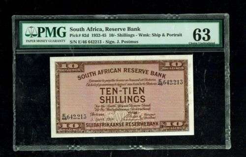 ** SOUTH AFRICA | 10 Shillings | 1932-45 | P-82d | PMG 63 **