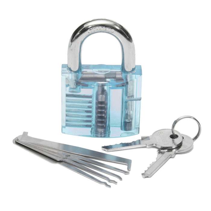 5 Piece Lock Pick Set + Transparent Practice Padlocks