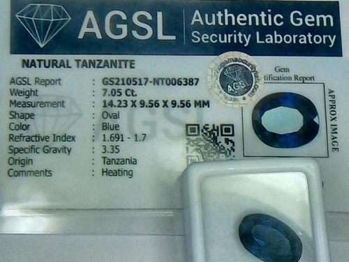 7.05CT  Natural Deep Blue Tanzanite Certified
