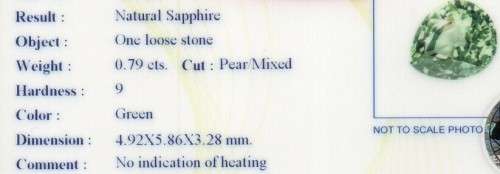 ***Certified***0.79ct STUNNING GENUINE Natural VS Unheated Green Sapphire Pear Shape