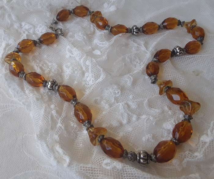 Vintage,  Amber Coloured  Acrylic Beaded Necklace
