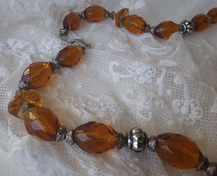 Vintage,  Amber Coloured  Acrylic Beaded Necklace