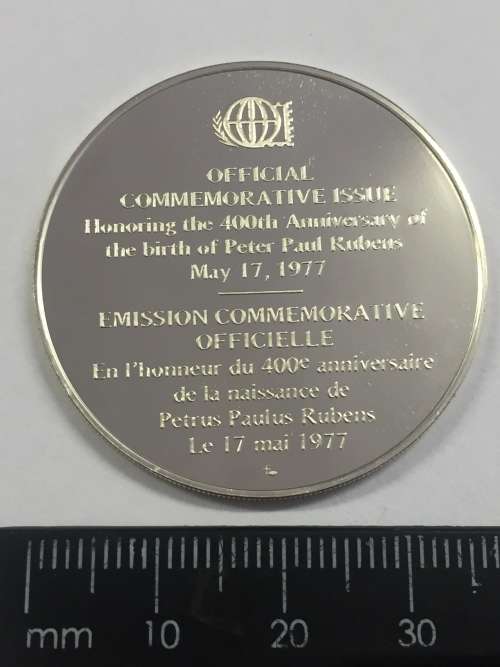 Sterling silver proof medallion honoring the 400th Anniversary of the birth of Peter Paul Rubens
