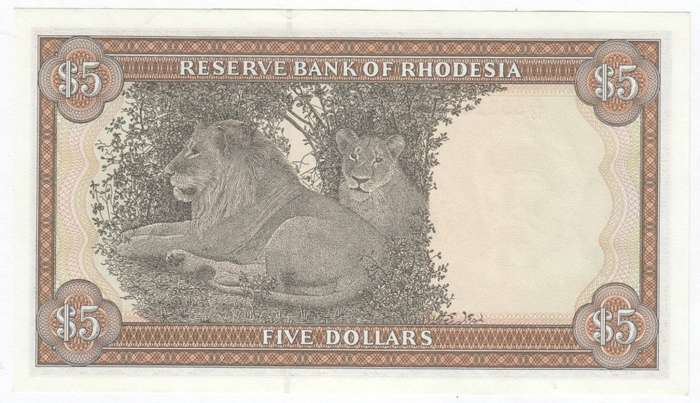 Rhodesia 5 Dollars 1978 uncirculated banknote