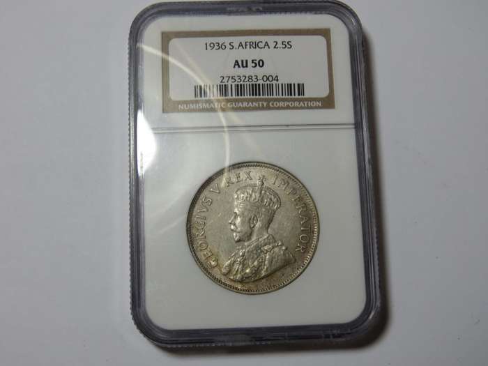 1936 South Africa Union half crown graded as AU 50 by NGC