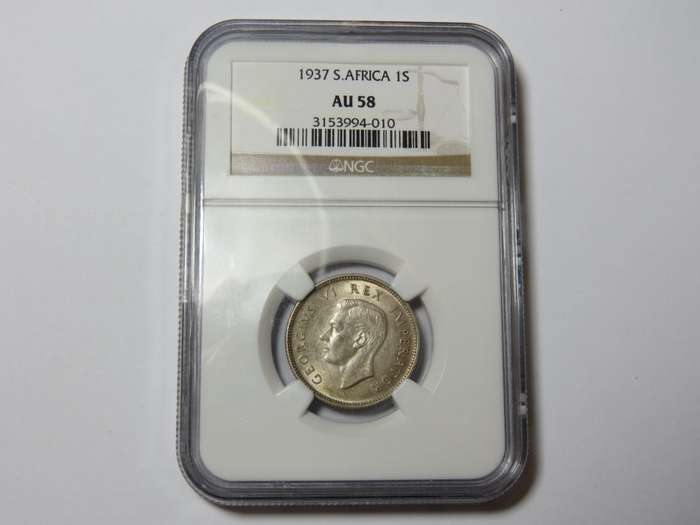 1937 South Africa Union shilling - Graded AU 58 by NGC
