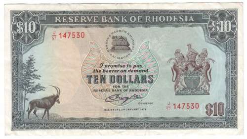 Rhodesia Ten dollars 1979 banknote