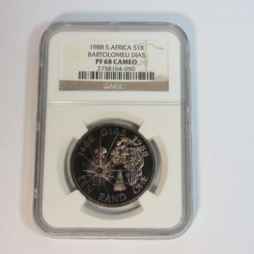 1988 RSA Dias rand with purple toning graded PF68 cameo by NCG - A top coin - Joint POP 1