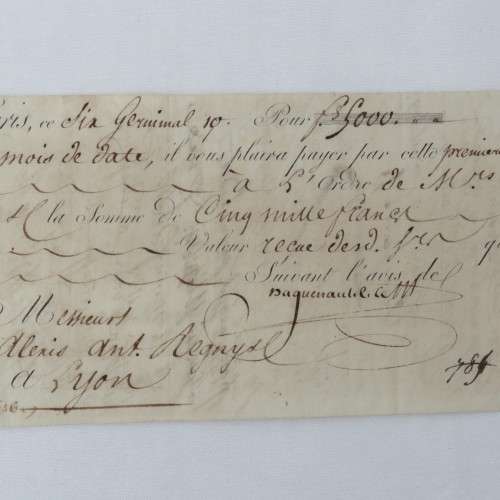 1805 French Napoleonic Bill of Exchange - 5000 Francs - Excellent condition