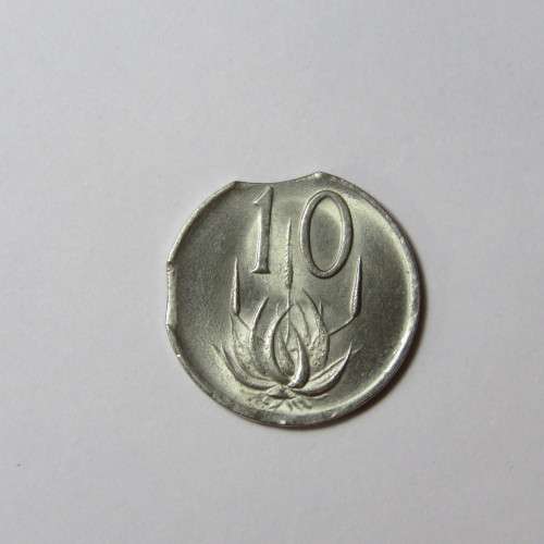 South Africa Error coin 1976 Ten cent with double clipped planchet