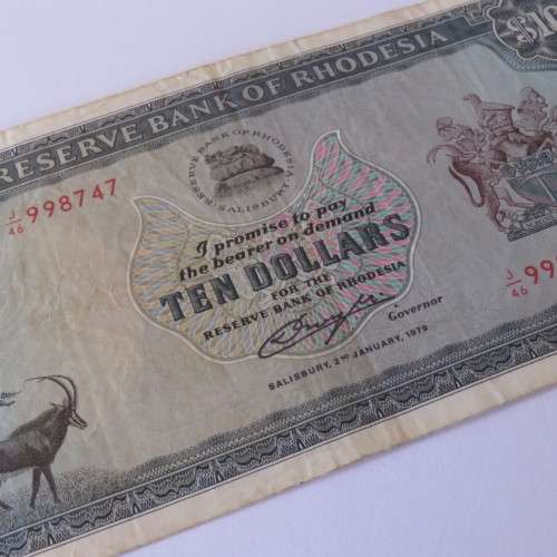 Reserve Bank of Rhodesia Ten Dollars 2 January 1979 VF+