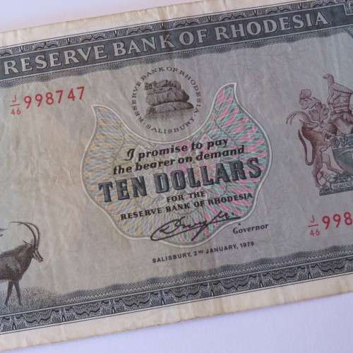 Reserve Bank of Rhodesia Ten Dollars 2 January 1979 VF+