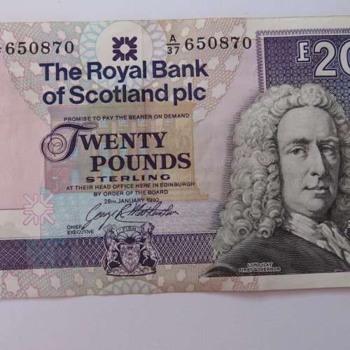 The Royal Bank of Scotland 28 January 1992 Twenty Pounds some creases but excellent