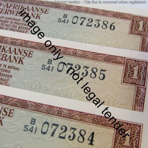 TW de Jongh 3rd issue lot of 5 uncirculated R1 notes with consecutive numbers - 1975