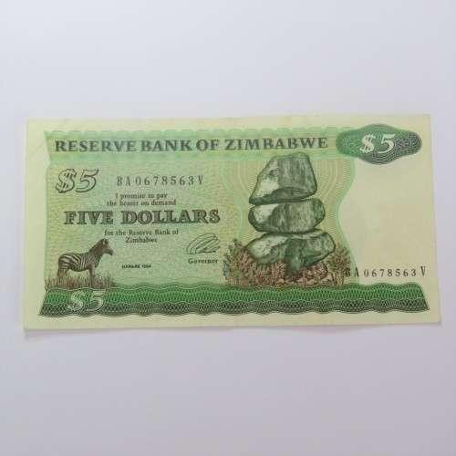 Zimbabwe $5 Harare 1994 ZW 15 folds and creases