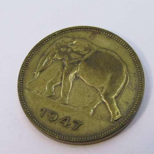 1947 Belgium Congo 5 Franc with cracked die through head of elephant - XF