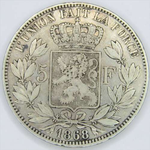 1868 Belgium 5 Francs - KM#24 Position A