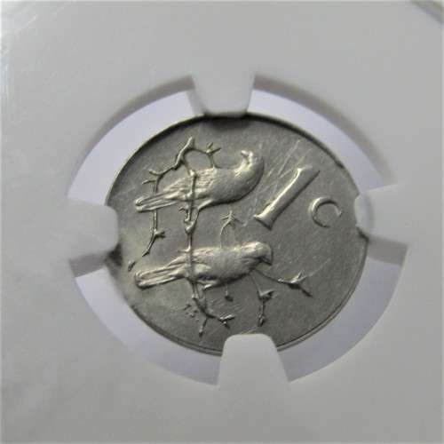1988 South Africa 1c struck on A 5c planchet 2.5 grams mint error AU Details OBV scratched graded by