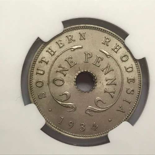 1934 Southern Rhodesia graded Penny - NGC MS 63 - hen`s teeth