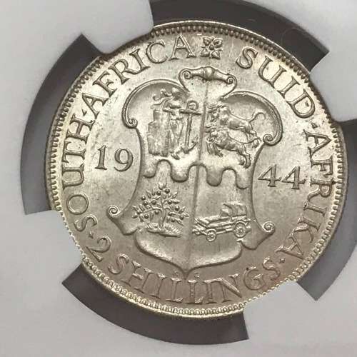 1944 SA Union 2 Shillings graded AU58 by NGC - Only 14 coins graded better